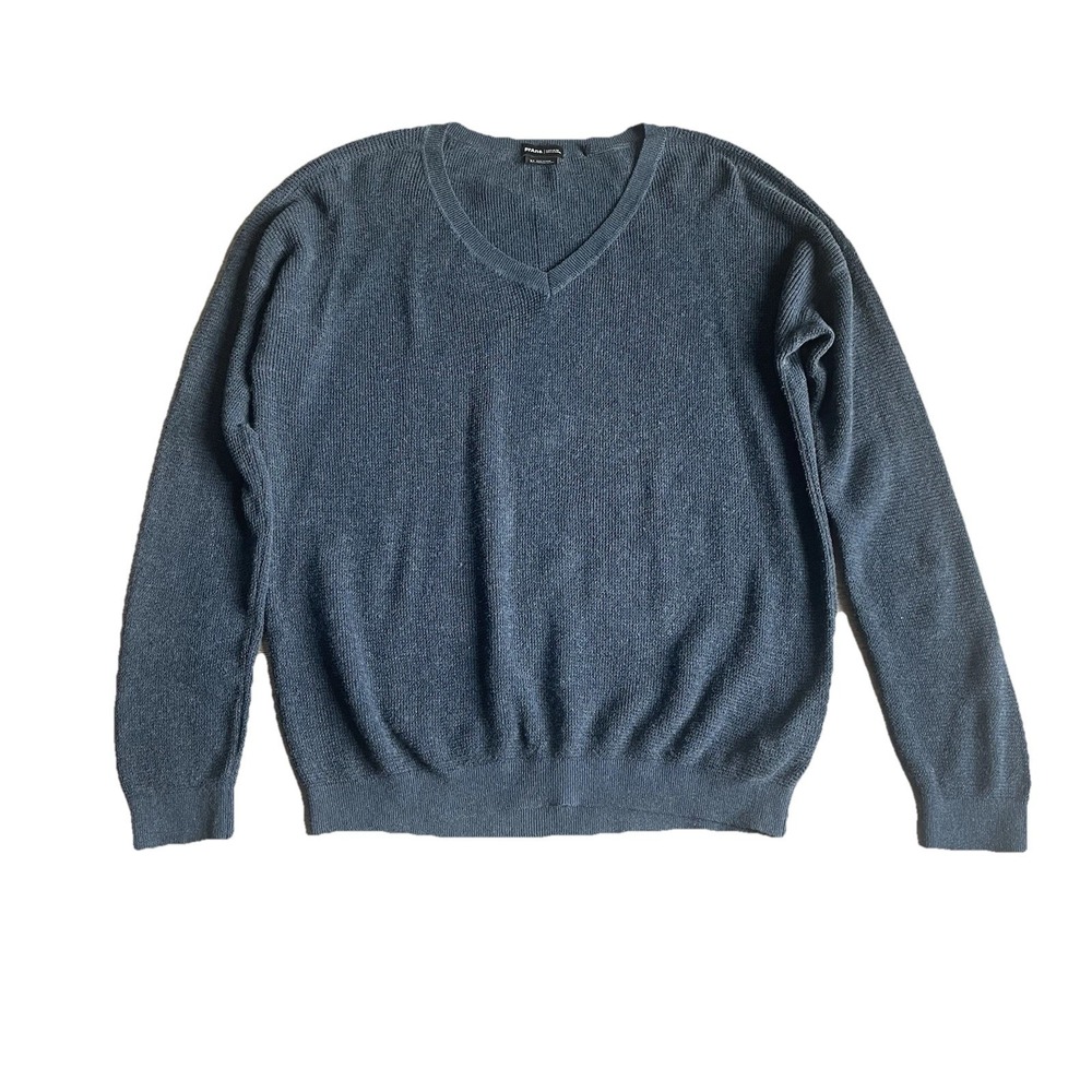 Prana Milani V-Neck Sweater XL Navy‎ Organic Cotton Wool Waffle Knit Lightweight